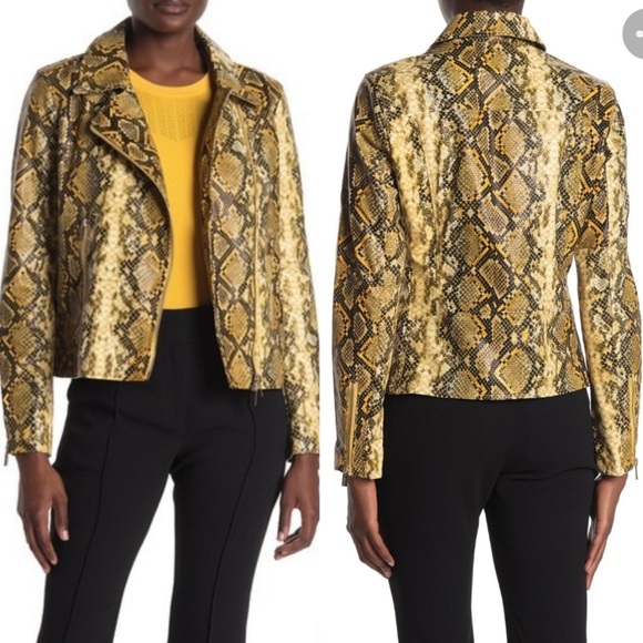 [SOLD] NWT Tahari Yellow Snakeskin Motorcycle Jacket - Picture 2 of 5